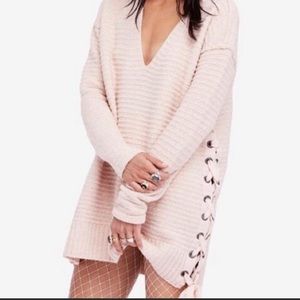 Free People Heart It Lace-Up Sweater Rose XS